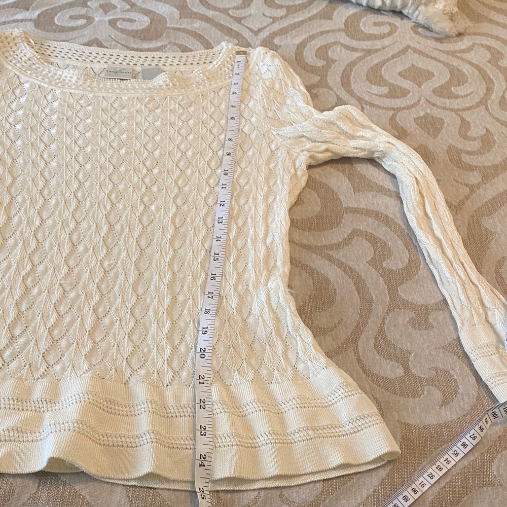 Emma James Cream Beaded Knit Sweater Size M | Feminine Boho Chic Lightweight - Picture 10 of 11